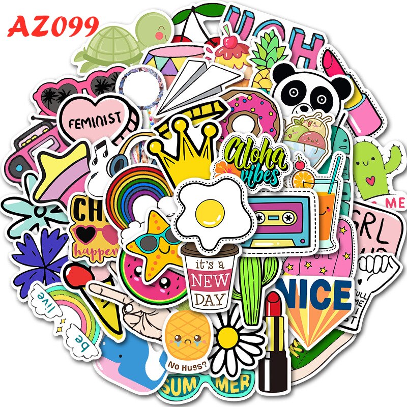50/100 sztuk kreskówka proste VSCO dziewczyny Kawaii naklejki dla dzieci zabawki wodoodporna naklejka na DIY laptop rowerów kask naklejki na samochód: AZ099x 50szt