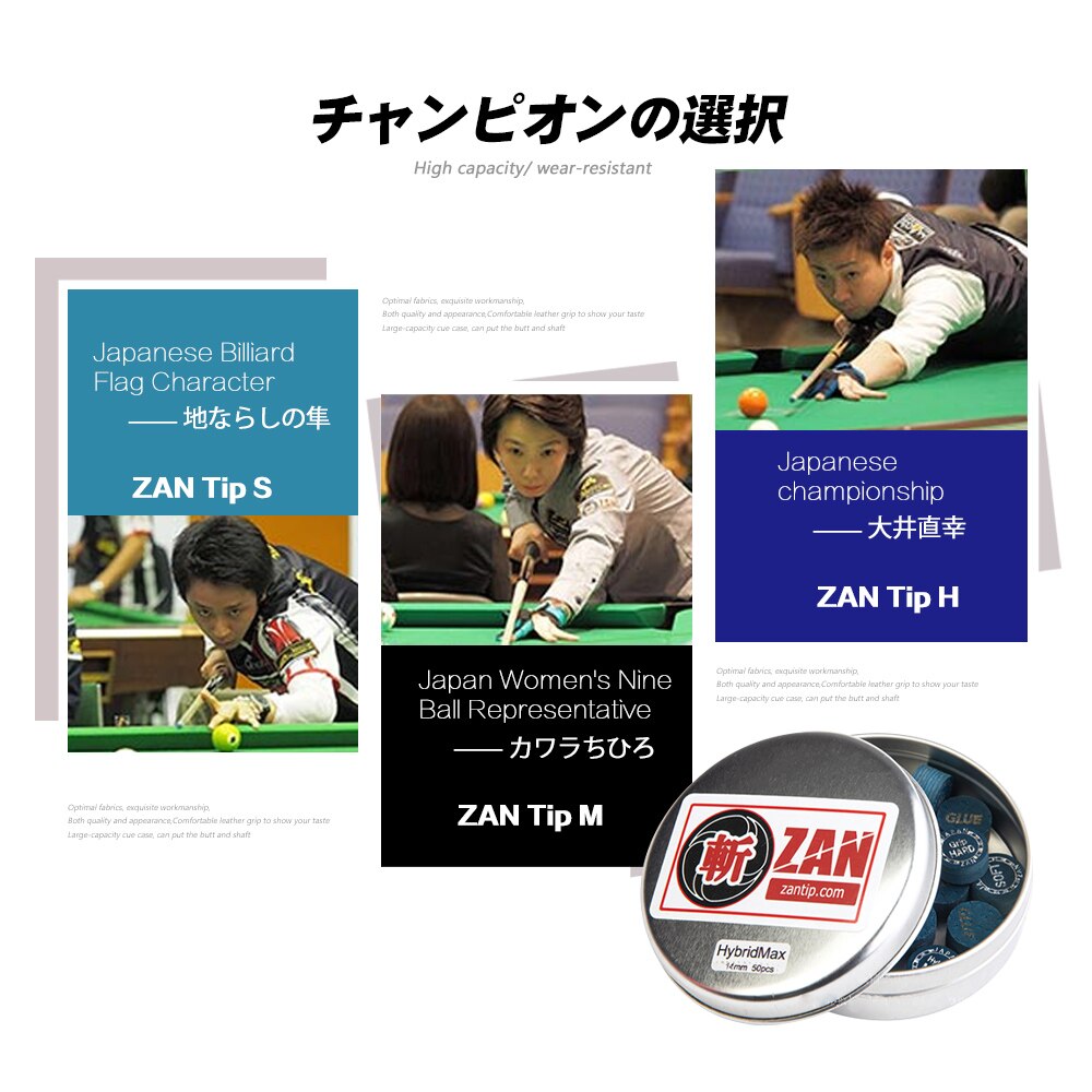 Taco de billar japonés ZAN Super ZAN, punta azul de 14mm, 9 capas, S/M/H, suministros de cuero, accesorios profesionales