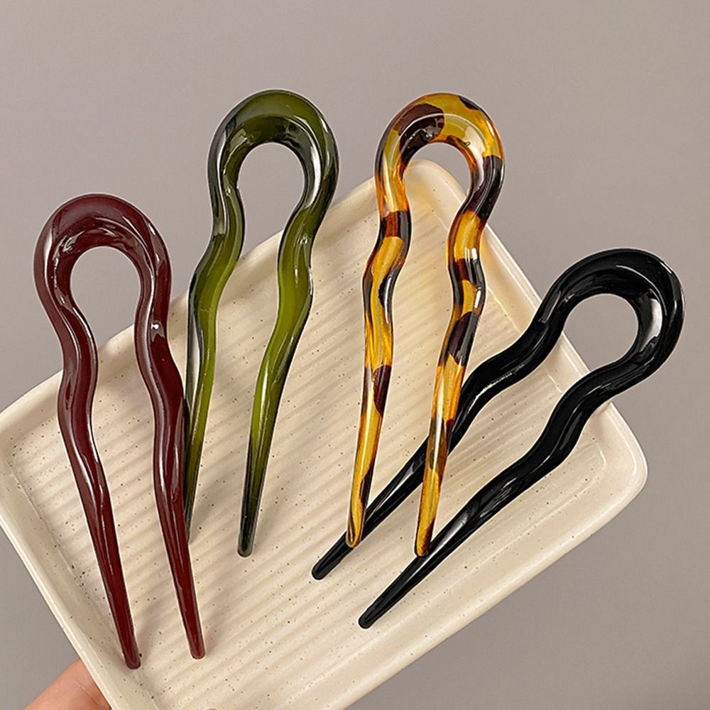Horquilla para el pelo en forma de U, palitos para el pelo de geométrico a la de acetato, horquilla de carey, accesorios para la cabeza para mujeres y niñas