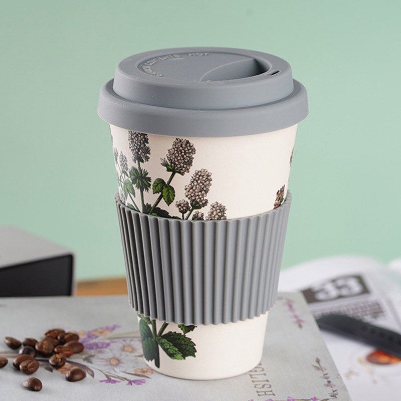 Reusable Bamboo Fibre coffee Cups Eco Friendly Multi-colors 400ml Portable Coffee Tea Mugs Travel Mug With Lid: 05