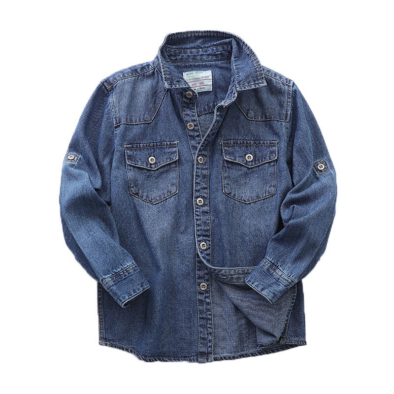 Camisas de para niños, Camisa vaquera de manga larga informal, ropa para niños grandes, Tops para niños de 3 a 15 años, BC191