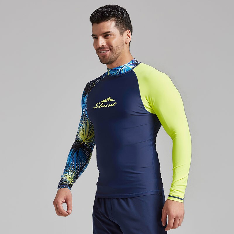 Mænds langærmet rashguard svømmetrøje uv solbeskyttelse upf 50+  kompression colorblock print t-shirt ydeevne fit hud lycra