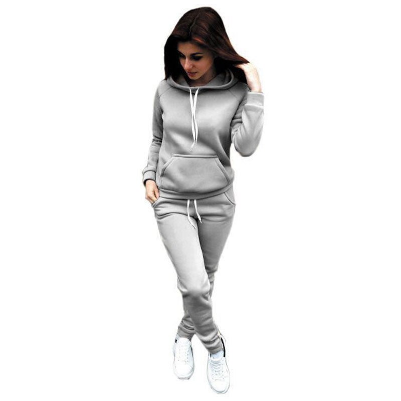 Frauen Sportbekleidung Herbst Trainingsanzug Hoodies Hosen Trainingsanzug Sweatshirt Schweiß Anzug Fitnessstudio Fitness Plus Größe Joggen einstellen: grau / XL