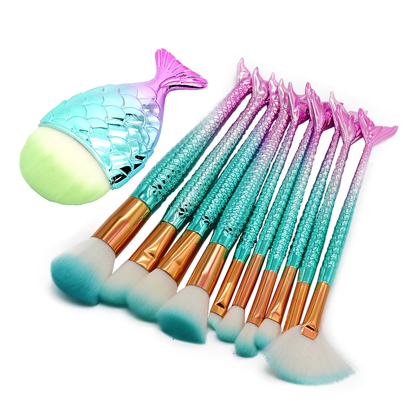 1-11Pcs Unicorn Kabuki Mermaid Makeup Brushes Foundation Eyebrow Make Up Brushes Set For Makeup Kits Cosmetic Tools