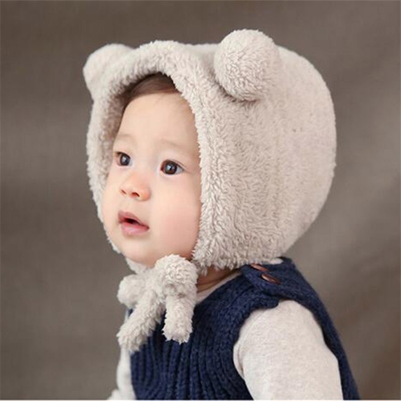Girls Hats Newborn Baby Cashmere Baby Girl Cap Children's Winter Hats For Girls Kids Winter Cap Warm Ear Warmer Bonnet Beanies: beige