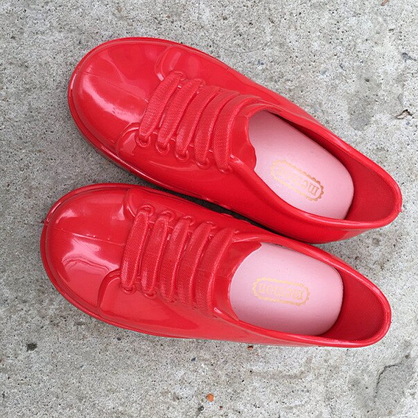 Lente Jongen Meisjes Gelei Schoenen Kinderen Patent Pvc Waterdichte Schoenen Kleine Prinses Schoenen Student Kant Schoenen MN009: red / 28(insole 16cm)