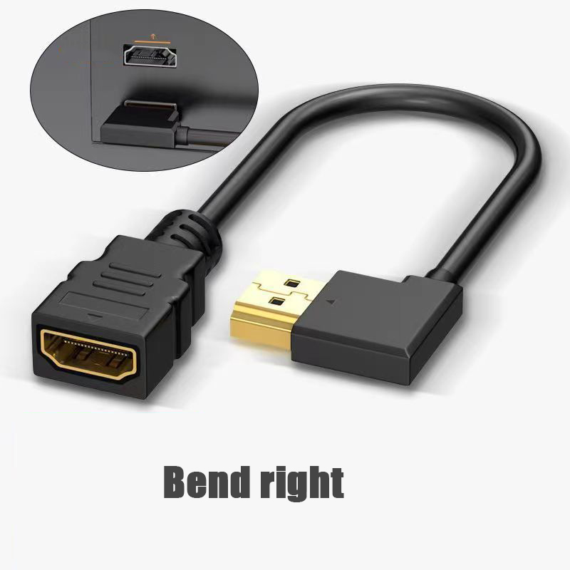 4K Elbow HDMI-compatible Extension Cable 90 Degree Down Angle Male to Female For HDMI 2.1 Cable 3D 60Hz Video HDR for TV Monitor: black / 1m