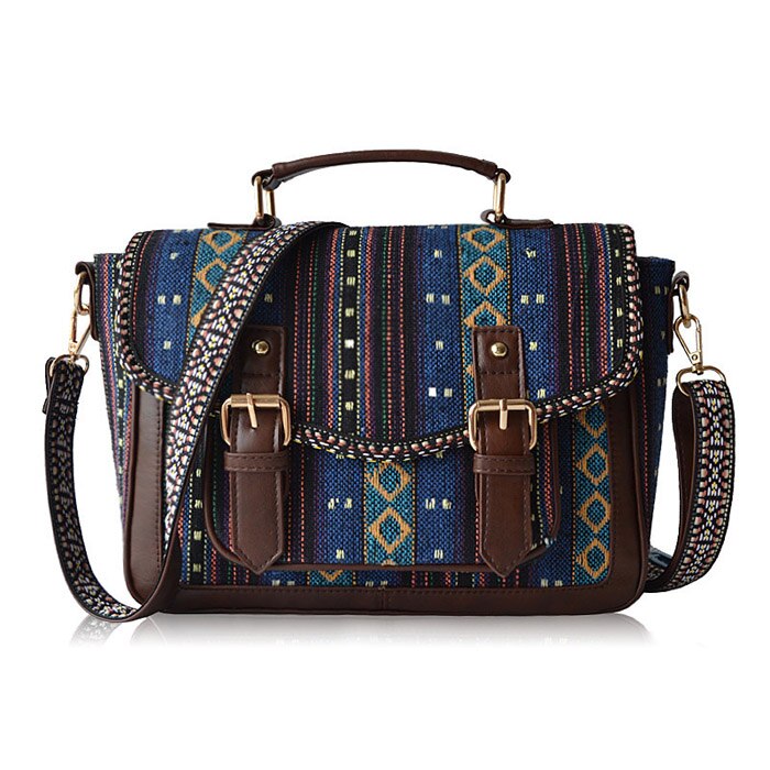 Annmouler Vrouwen Tassen Nationale Handtassen Vintage Satchel Bag 2 Kleuren Bohemian Stijl Schoudertas Crossbody Tas: Blue