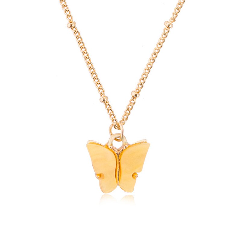 Cute Butterfly Pendant Necklaces For Women Gold Color Chain Collar Shine Choker Necklace Party Engagement Jewelry: Yellow