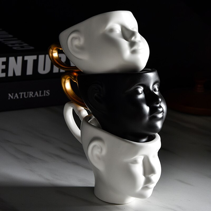 200ml nordisk stil mugg ansikte keramisk kopp personlighet ansikte kaffekopp par vatten kopp mjölk te mugg med handtag drinkware