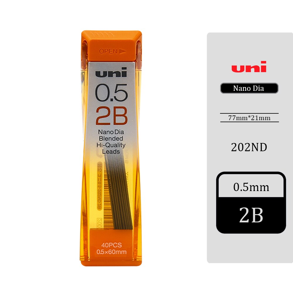 UNI 202ND Automatic Pencil Lead 0.5/0.7/0.3 Refill Nano Diamond Not Easy To Break Pencil Lead Black HB/2B/2H/B for Students: 0.5mm 2B