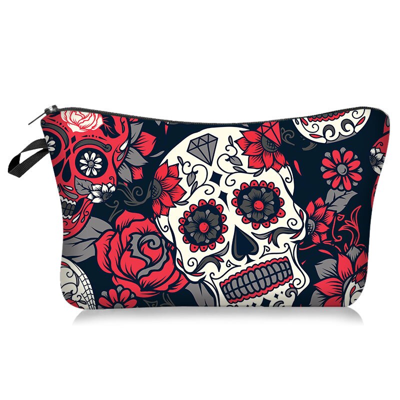 Fudeam Polyester Skull Print Patroon Vrouwen Waterdichte Cosmetische Tas Toilettas Opslag Organiseren Reizen Make-Up Tas Vrouwelijke Wassen Pouch: A