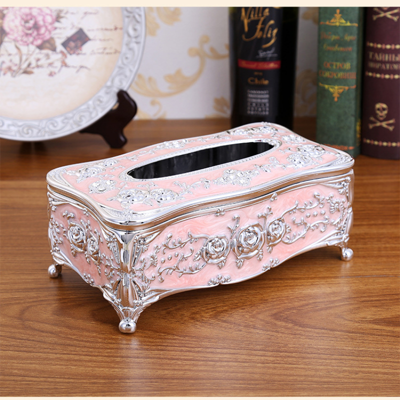 Caja de pañuelos para toallas de papel, color dorado y plateado, para guardar servilletas, organizador para el hogar, hotel, bar y coche.: Rosa plateado