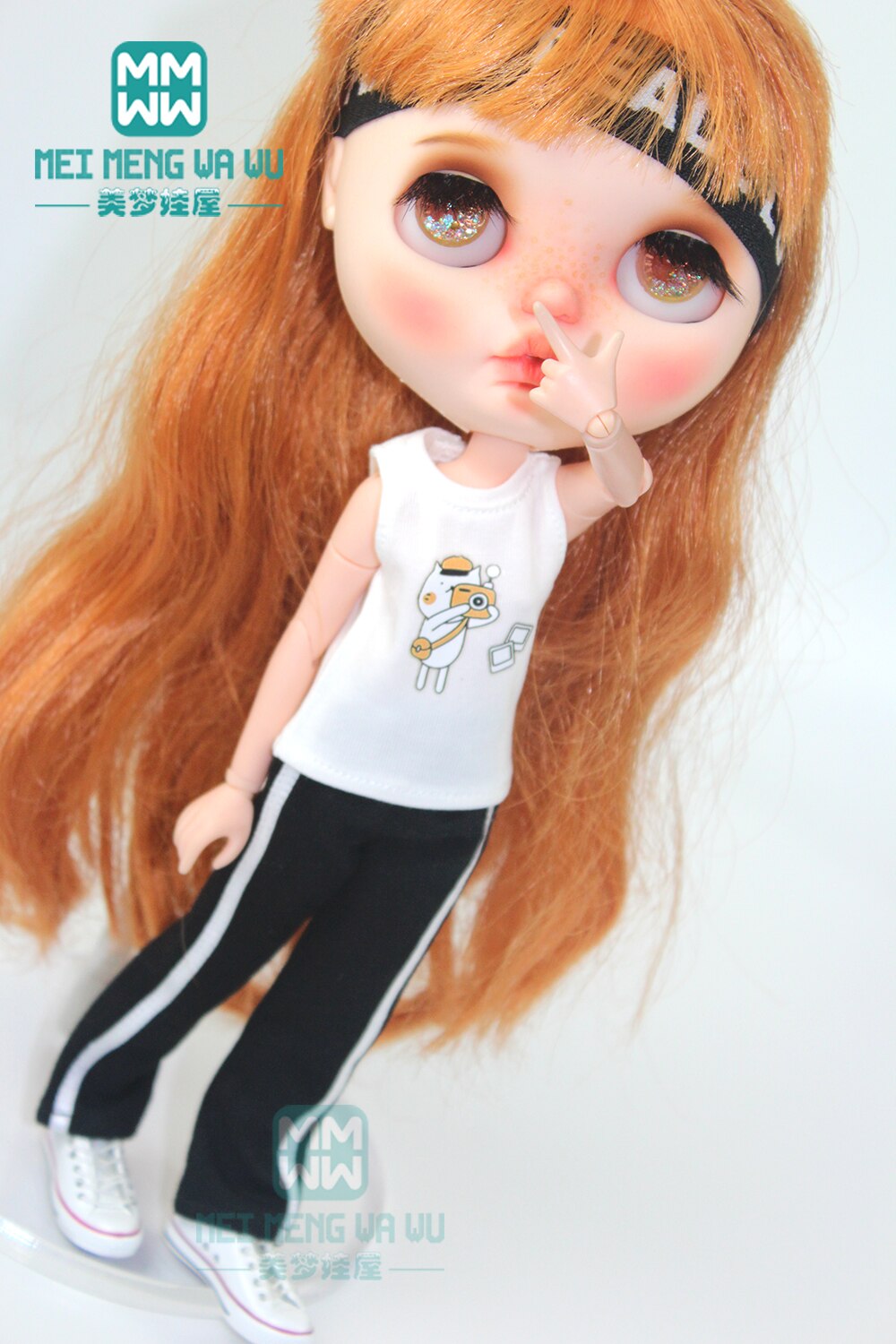 1 stücke Blyth Puppe Kleidung Hemd, zerrissene Jeans, stirnband, socken für 28-30cm Blyth Azon OB22 OB24 puppe zubehör