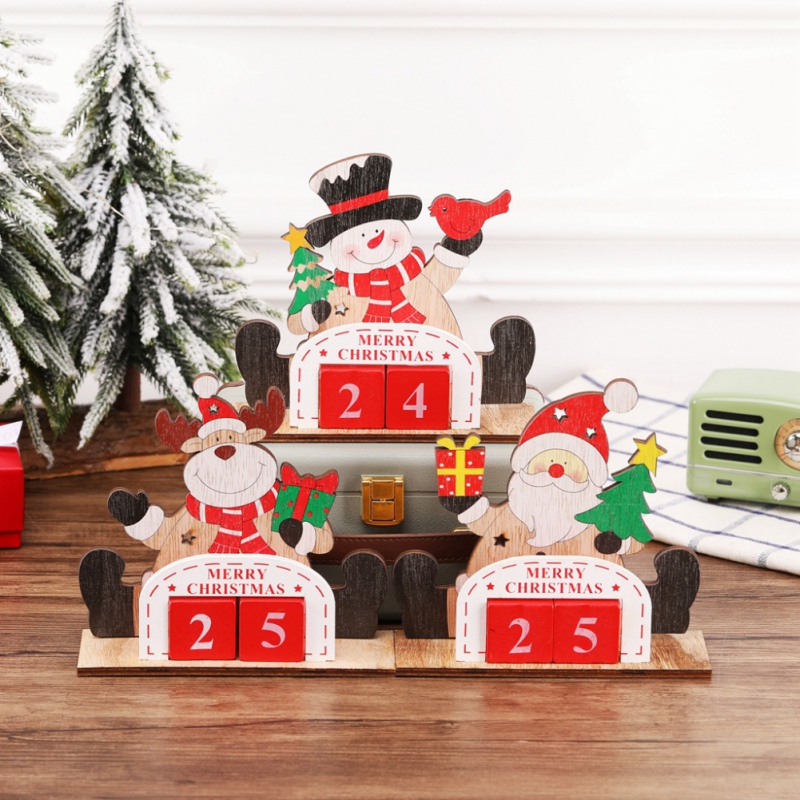 Kerst Xmas Thuis Ornament Decoratie Benodigdheden Houten Advent Kalender Countdown Met Geschilderde Blokken