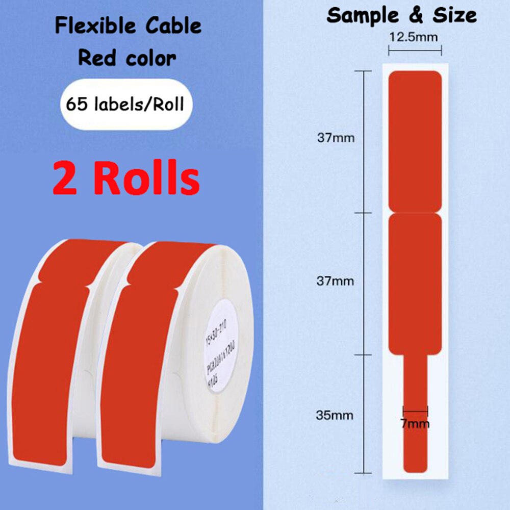 2Rolls Niimbot D11 D61 Self Adhesive Cable Stickers 12.5mm*109mm Waterproof Identification Fiber Wire Tag Cable Labels Sticker: 2Rolls red Stickers