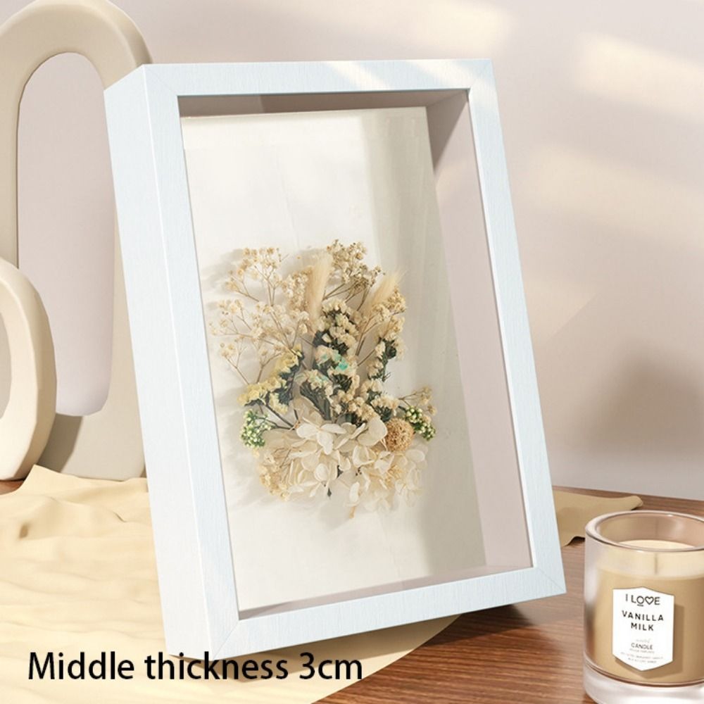 5cm Thick Deep Box Photo Frame Picture Memory Case Wood Picture Frame Flower Shadow Specimen Frame Box Photo Display Box: 8 inch / SKY BLUE
