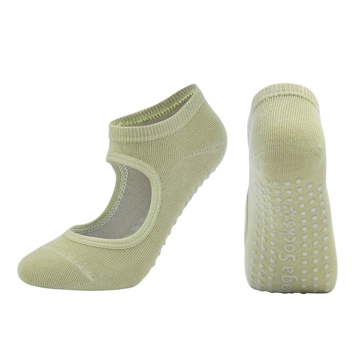 Rückenfreie yoga-socken für damen, schnelltrocknend, rutschfest dank silikonsohle, atmungsaktiv, aus baumwolle, ideal für pilates, ballett und gymnastik.: Grün