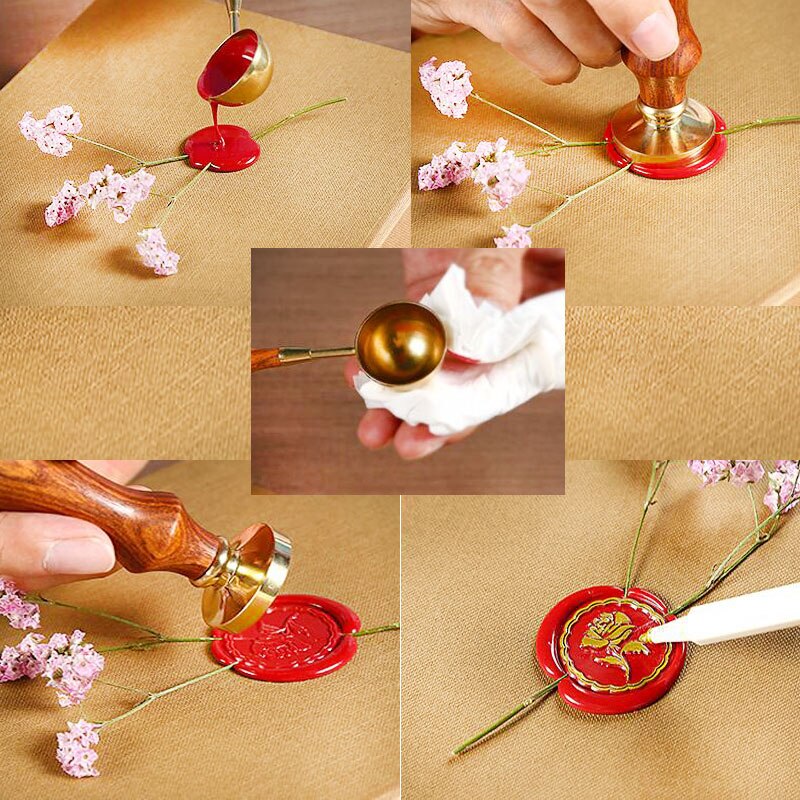 Gemme datoen blomster krans voks forsegling stempel kunst håndværk voks segl stempel metalstempel bryllupsinvitation brev