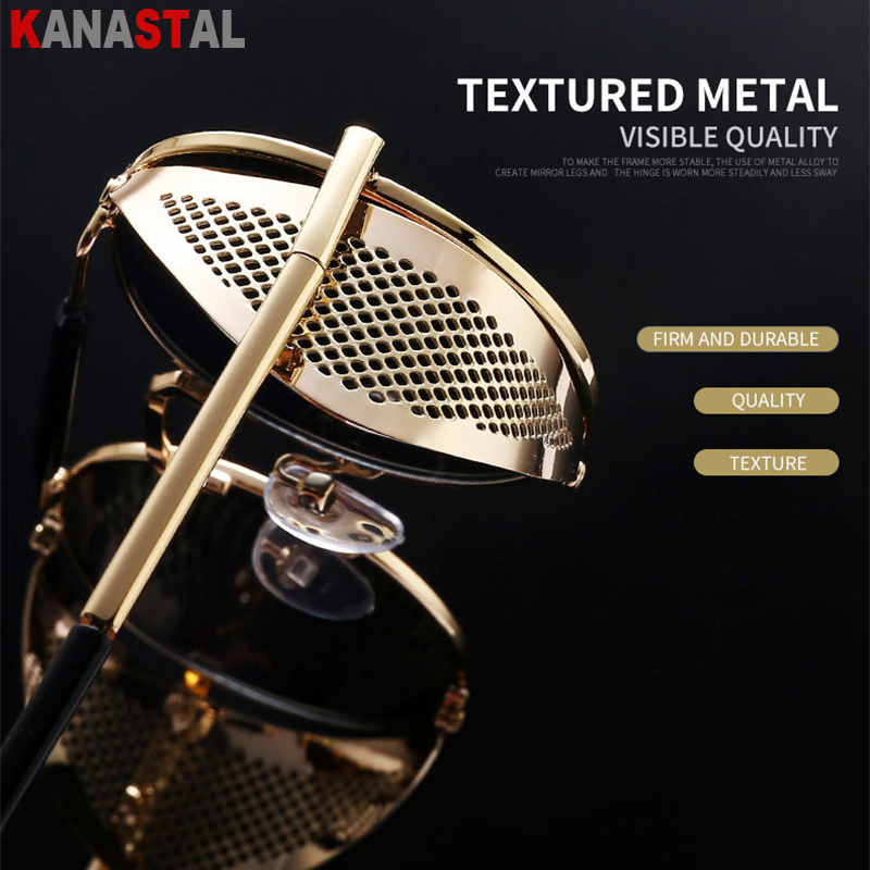 Retro Round Steampunk Sunglasses Men Women UV Side Shield Glasses Metal Frame Gothic Mirror Lens Sun Glasses