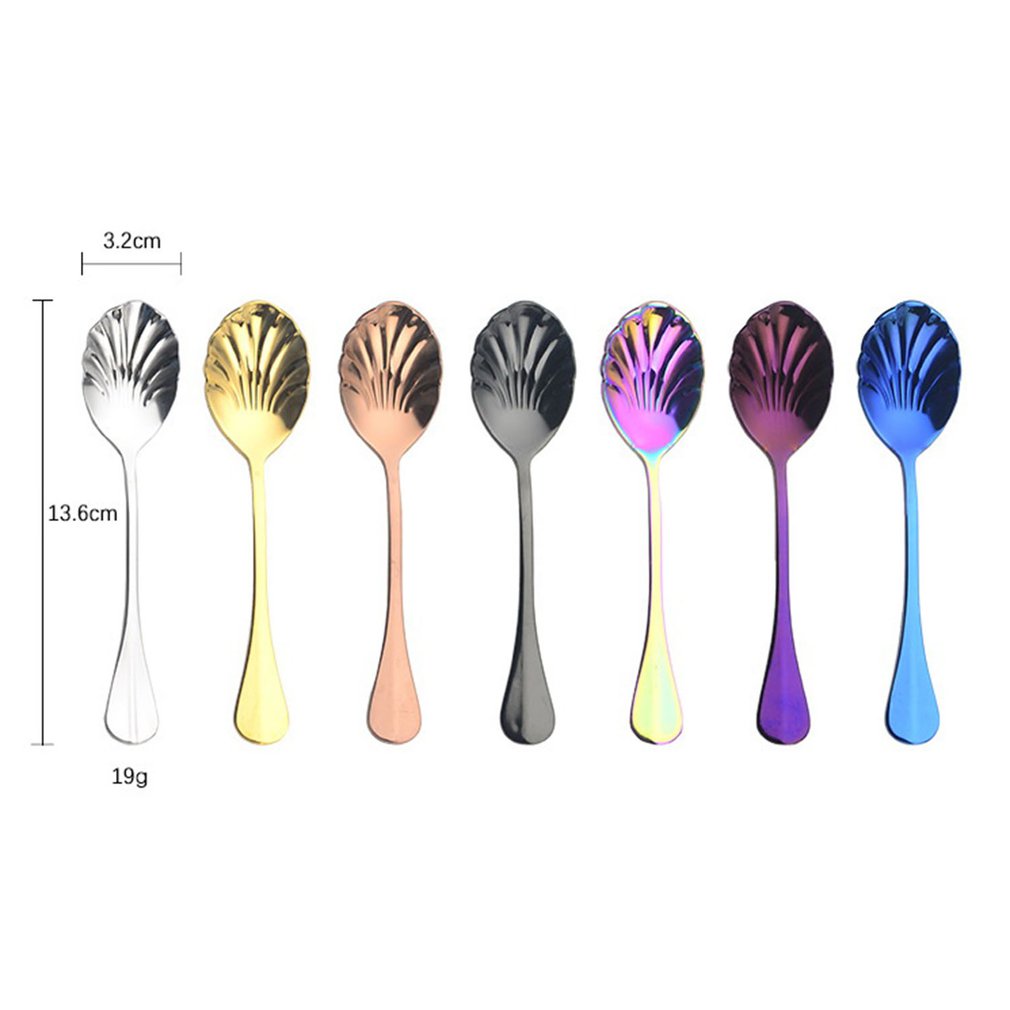 6Pcs Shell Shape Stainless Steel Teaspoons Coffee Spoons Ice Cream Sugar Dessert Spoons Colorful Rainbow Spoons for Kitchen Bar