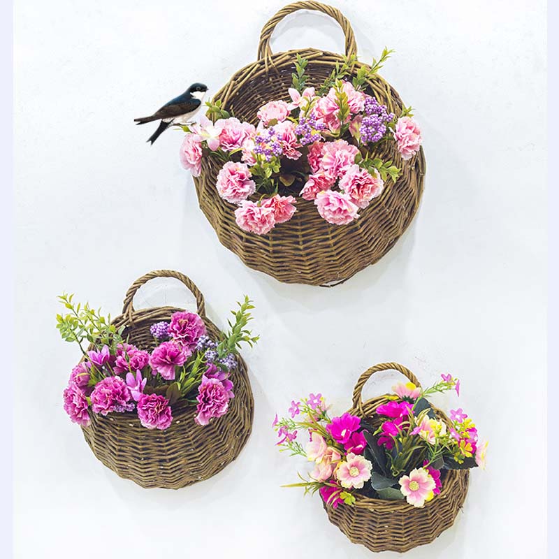 Håndlavet flettet rattan blomsterkrukke vægophæng flettet rattan kurv haveplanteholder havekrukker vægplante