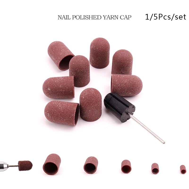 1/5pcs/set Bit Manicure Tool Nail Sanding Caps Rubber Grip Pedicure Polishing Sand Block Electric Drill Accessories
