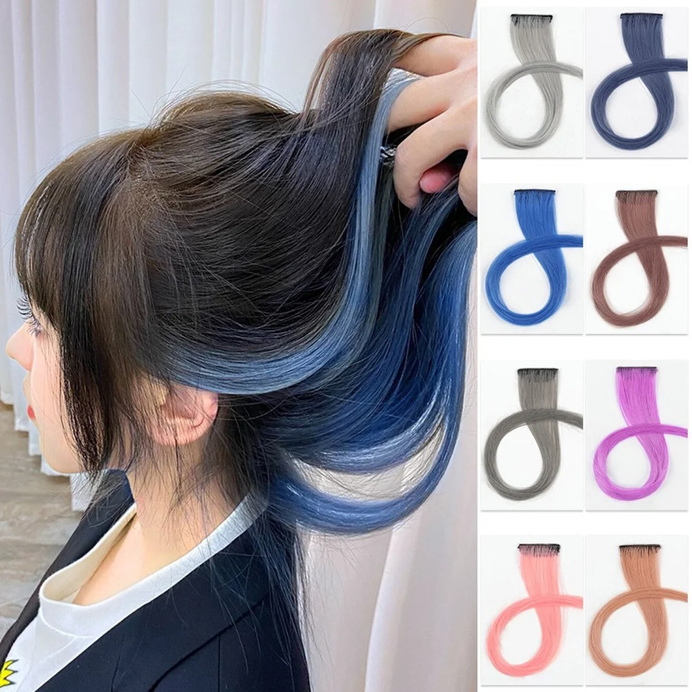 60cm postizo horquilla extensión de cabello Clip en postizo largo recto colgante oreja peluca Clip extensiones de cabello sintético Accesorios