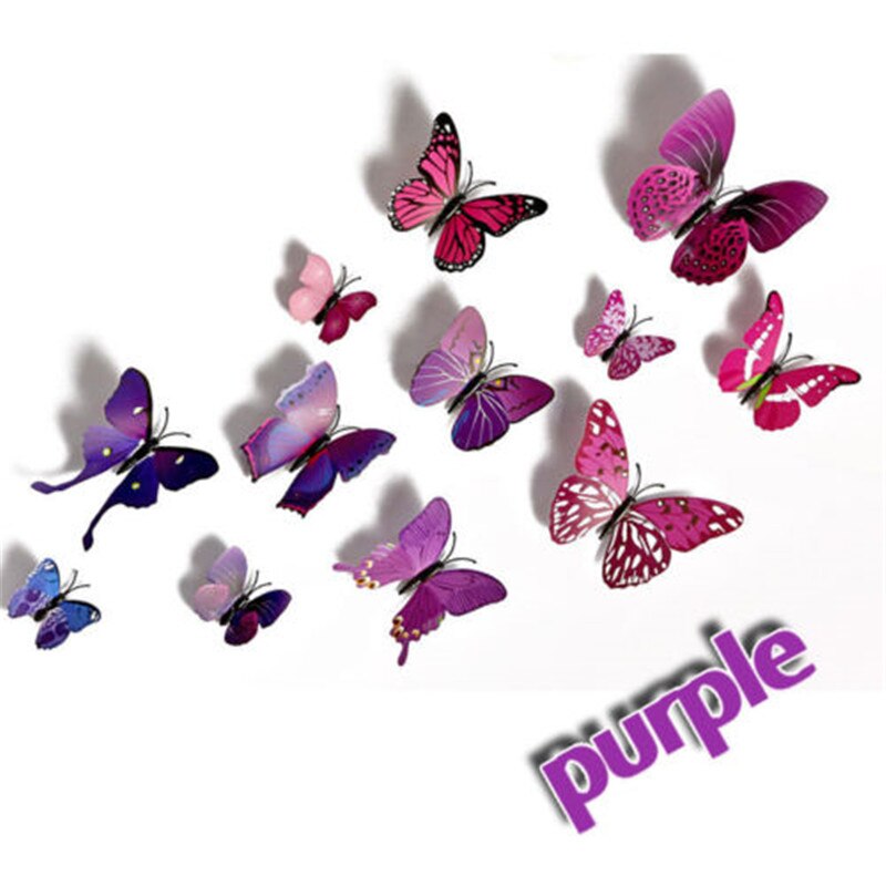 12Pcs 3D Butterfly Wall Decals Removable Sticker Kids Art Nursery Magnets Decor