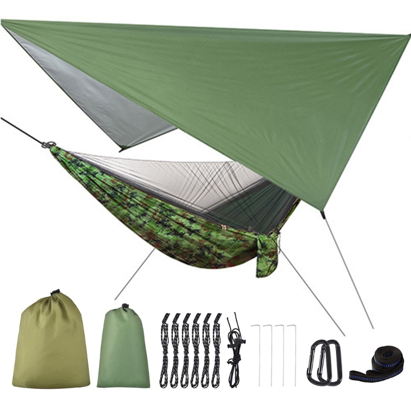 Camping Hammock with Mosquito Net and Tarp Rain Cover and Tree Straps 200kg Load Capacity 290 x 140 cm Nylon Double: G