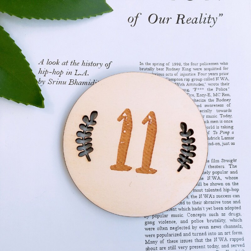 Household Baby Monthly Milestone Wooden Cards Baby Photography Props Home Milestone Card(Leaf Pattern,English Twelve): A11