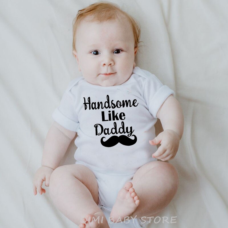 Coton bébé barboteuse beau comme papa été -né à manches courtes combinaison infantile garçons drôle combishort enfant en bas âge vêtements