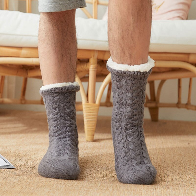 1 paire de chaussettes d'intérieur pour homme, chaudes, extensibles, respirantes, douces et épaisses pour l'hiver à la maison  b88: Gris foncé