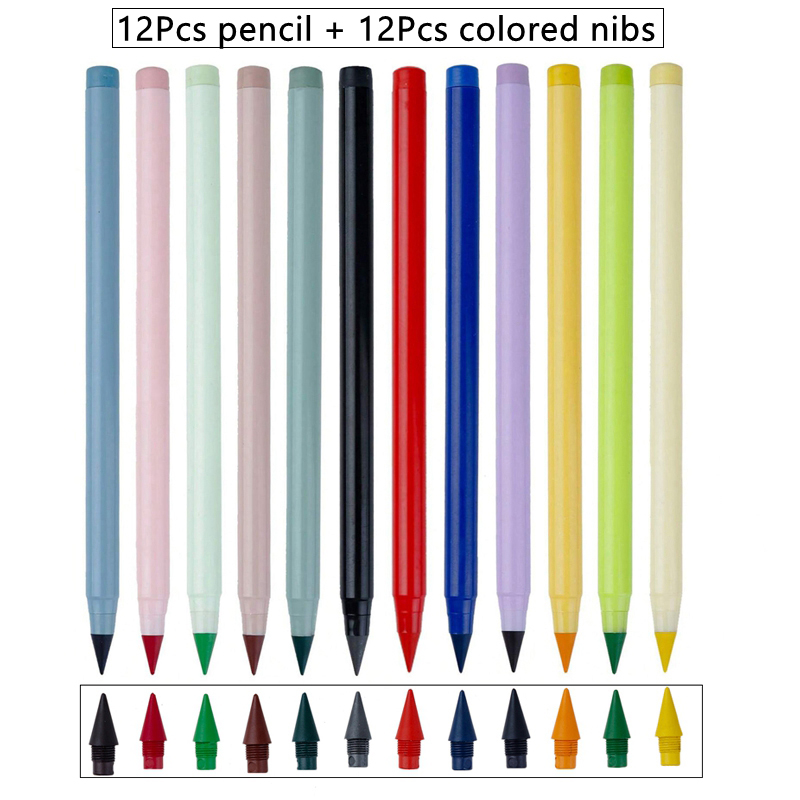 12 Colors Set Everlasting Pencil with Refill Unlimited Writing Pencils Eternal Erasable Pencil Pens for kids School Art Supplies: Yellow