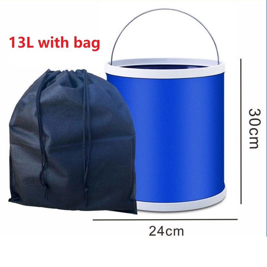 Folding Bucket Portable Wash Outdoor Fishing Bucket Car Storage Box Car Wash Mop Bucket Cleaner: 13L with bag