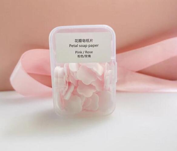 100Stck/Kasten Einweg Nette Mini Blume bilden Papier Seife mit Kasten Hand-waschen Seife Papier Flocken Tragbare händewaschen Seife: Rosa