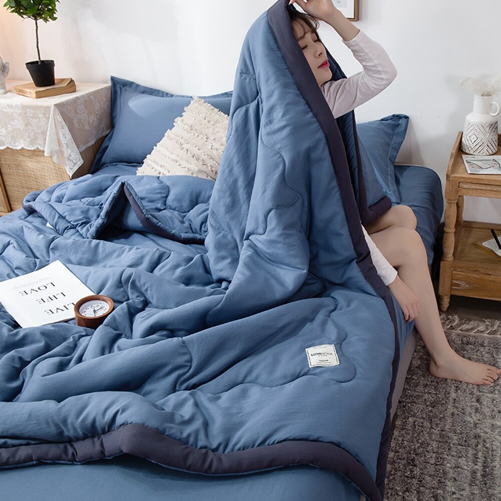 Blau Sommer Steppdecken Bettwäsche Wirft Decke Karikatur Tröster Bett Abdeckung Quilten Hause Textilien Geeignet für Erwachsene freundlicher
