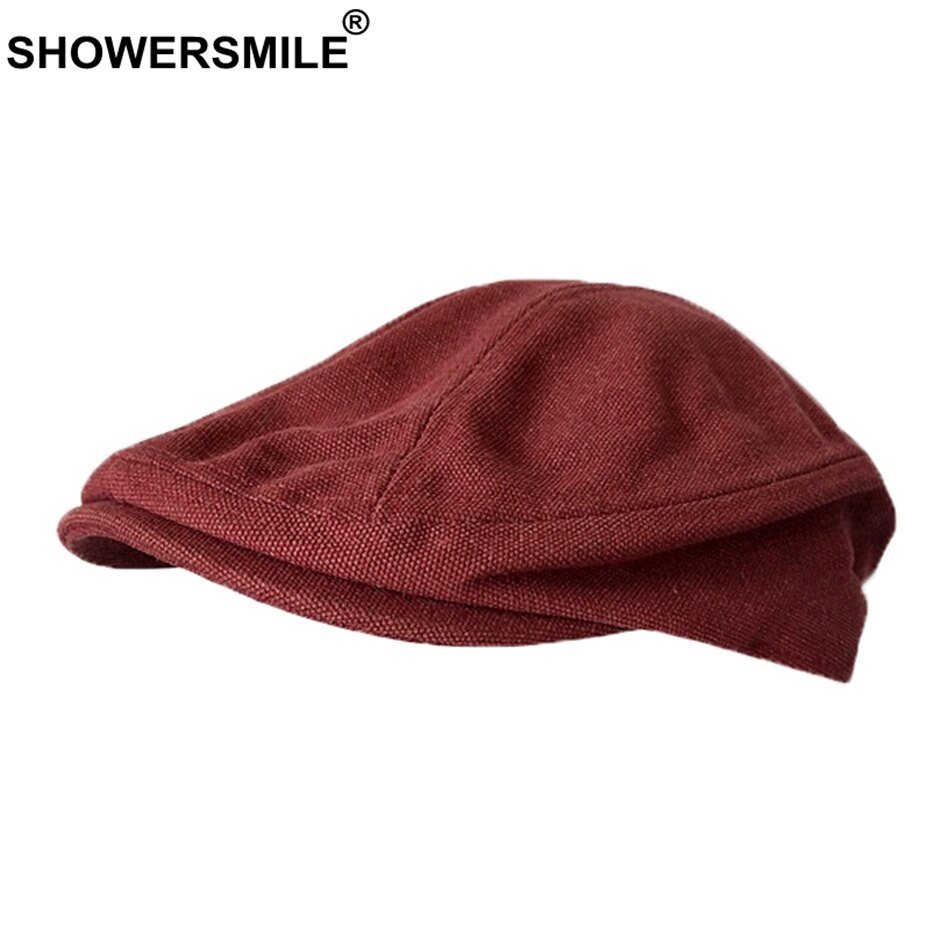 SHOWERSMILE Men Beret Hat 100% Cotton Grey Flat Caps Male Spring Solid Vintage Directors Driving Hat British Gatsby Style Hats