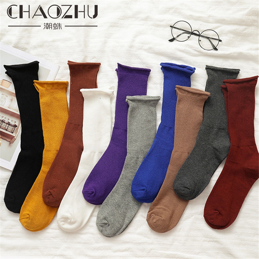 CHAOZHU Solid Colors Women Lady Daily Loose Socks Socky-Wockies Japanese Girls Long Crew Rib Cotton Causal Sock