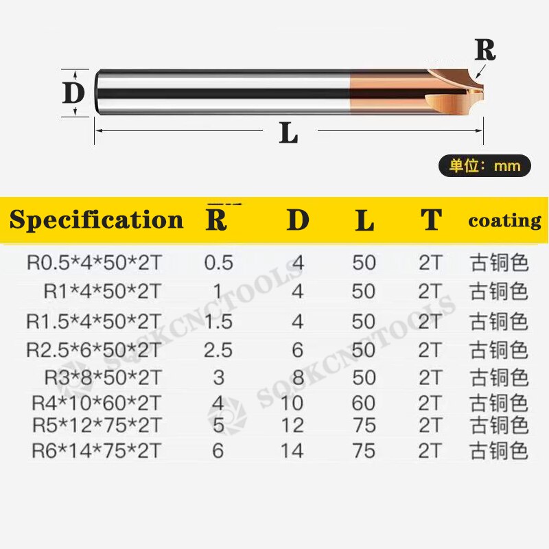 Carbide Radius Corner Rounding Cutter End Mill 12mm CNC Tool R0.5 R1 R2 R3 Chamfering Outside Radii Quarter Circle Router Bit