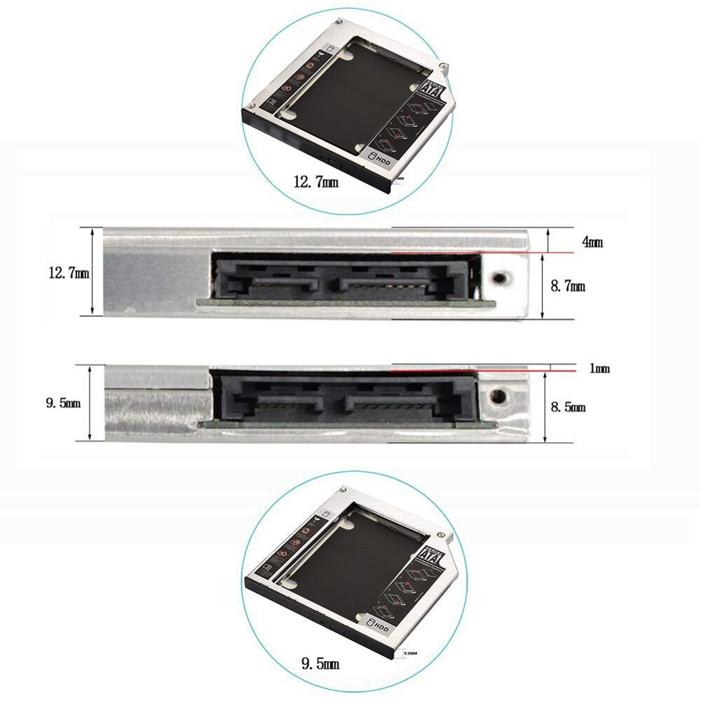 Universele Aluminium 2nd Hdd Caddy 9.5Mm Sata 3.0 Voor 2.5 &quot;Ssd Harde Schijf Driver Case Behuizing Dvd Cd rom Adapter Optische Bay Pc