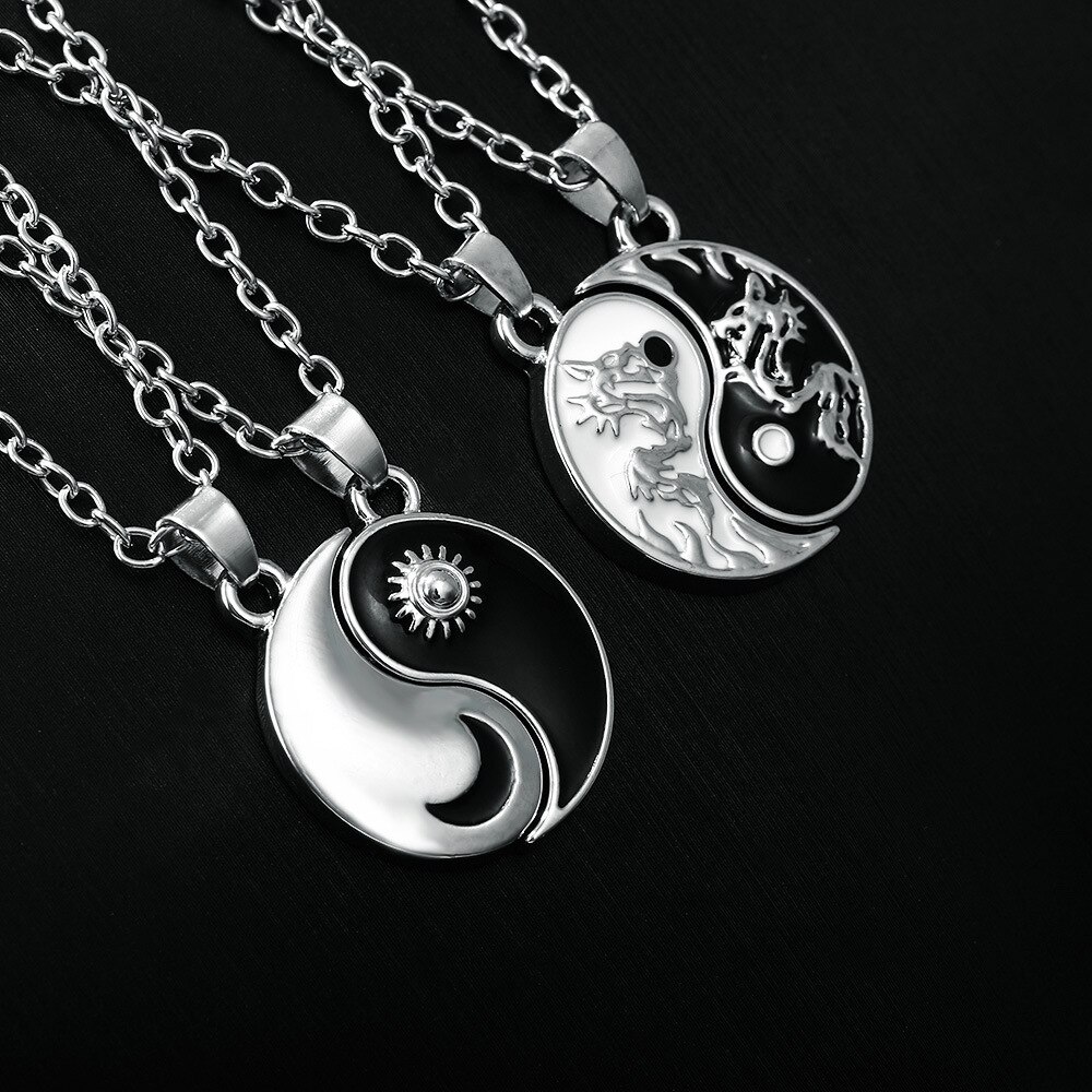 Brand tai chi gossip necklaces for women gothic sun moon matched pendant neck chain best friends lovers jewelry