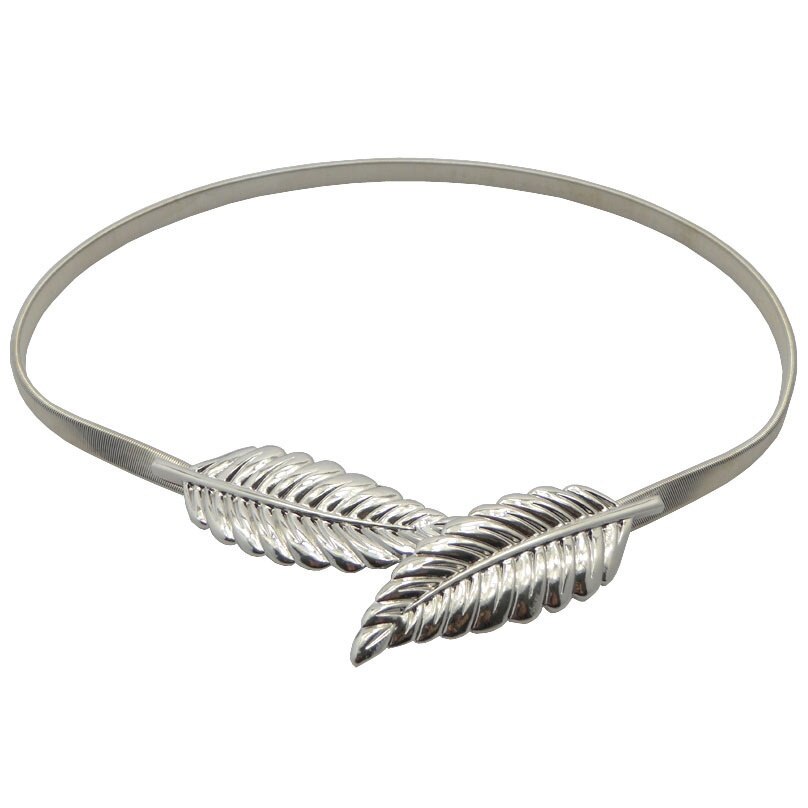 Ceinture avec boucle métallique élastique pour femmes, tenue avec chaîne or/argent, feuilles de fleurs: style 1 silver