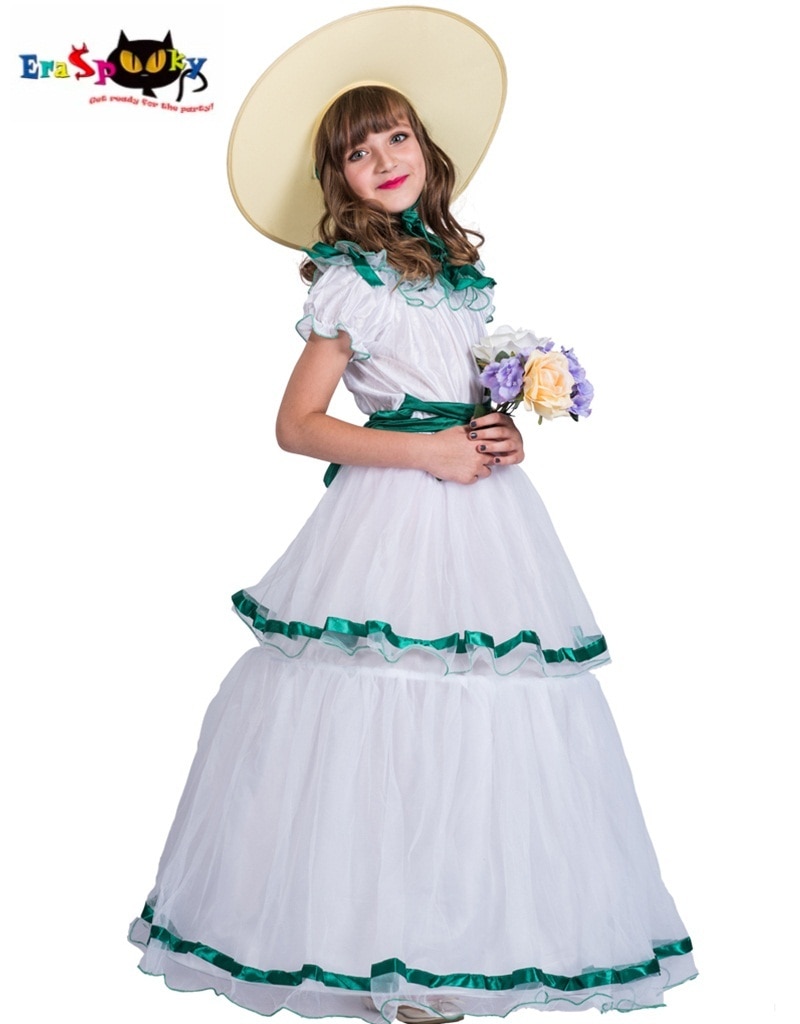 Victorian Girls Southern Belle Layer White Princess Dress Halloween Costume Cosplay Long Dress Carnival Easter Purim: S