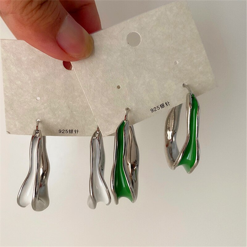 Huanzhi  s925 fargerike dryppende oljebøyle øredobber metall geometrisk uregelmessig gullfarge til kvinner jenter festsmykker