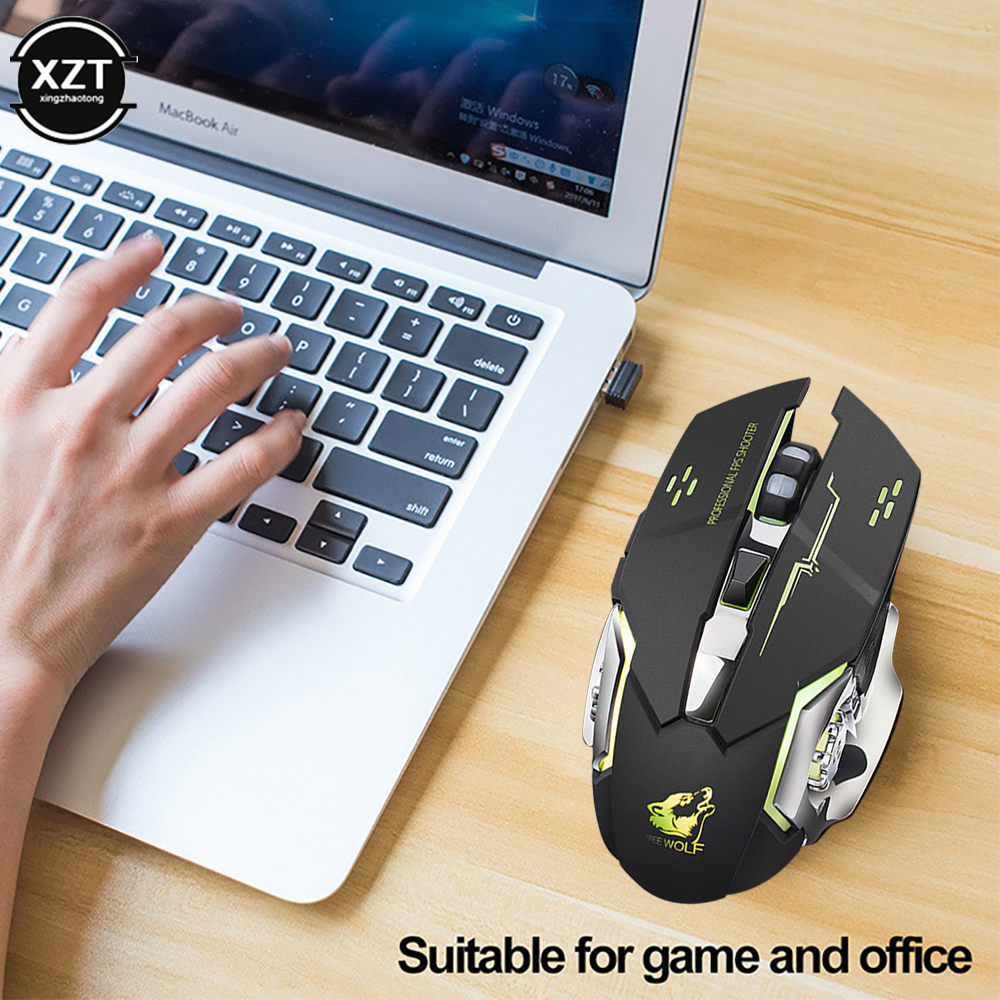 Free Wolf X8 Wireless Mouse Charging Gaming Mouse Mute Backlit Mechanical Ergonomic Optical Computer Accessories for Pc Laptop