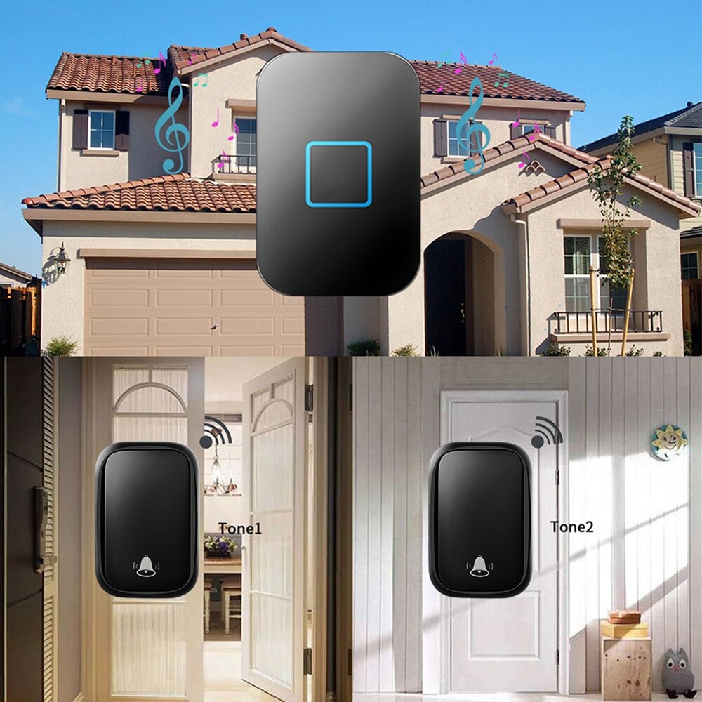 WEMEDA No Battery Wireless Doorbell Self-powered Waterproof Home Call Ring Bell 2 Button 4 Receiver 60 Chimes 5 Volume 0-110DB