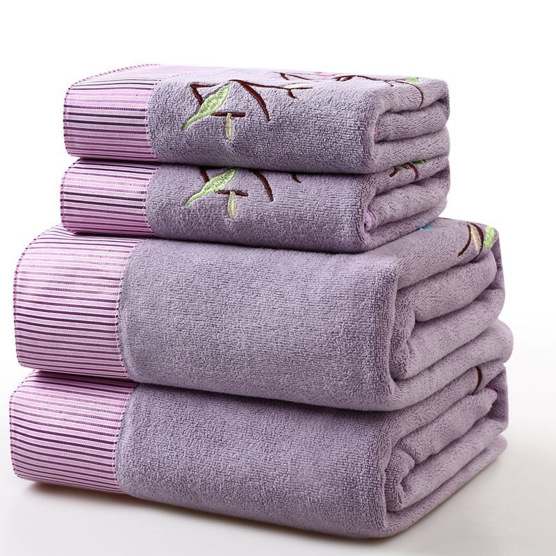 To-delt blødt håndklæde badehåndklæde sæt med mikrofiber broderet blonder, høj absorberingsevne, badeværelse.: Lilla