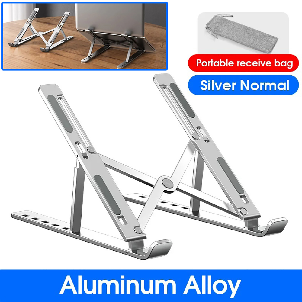Laptopställ i aluminiumlegering, 6 nivåer, justerbart, vikbart, bärbart hållare för bärbar dator, lyftande kylhållare, halkfritt fäste