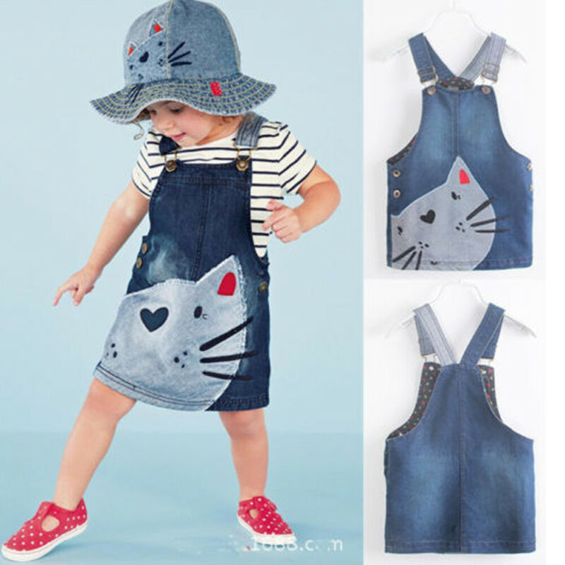 Canis børn baby pige sommer denim strop kjole jumpsuit soldragt kort nederdel jakkesæt